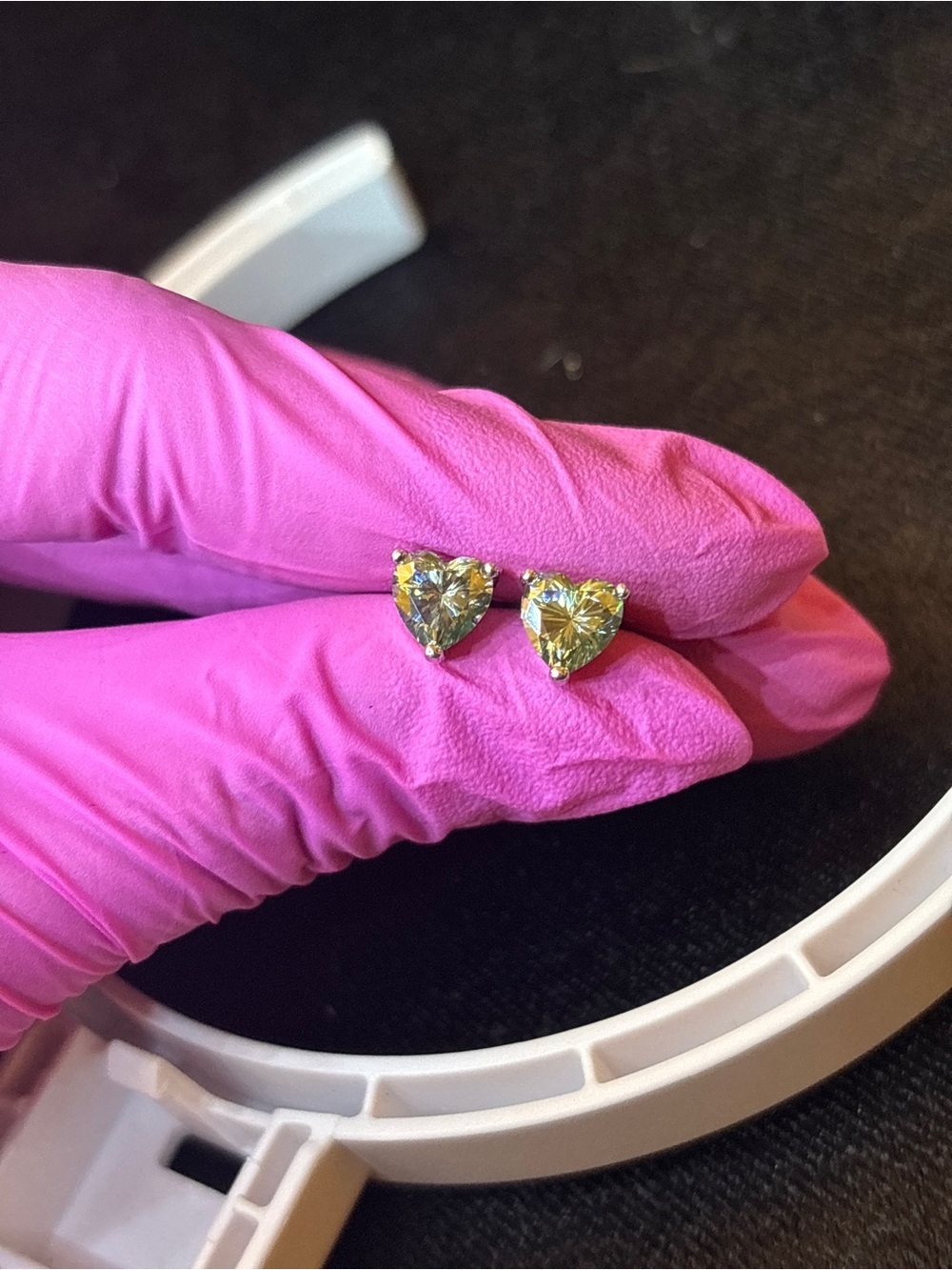 .925 Sterling Silver 2ct. VVS Green Moissanite Heart Solitaire Studs - Picture 6 of 9